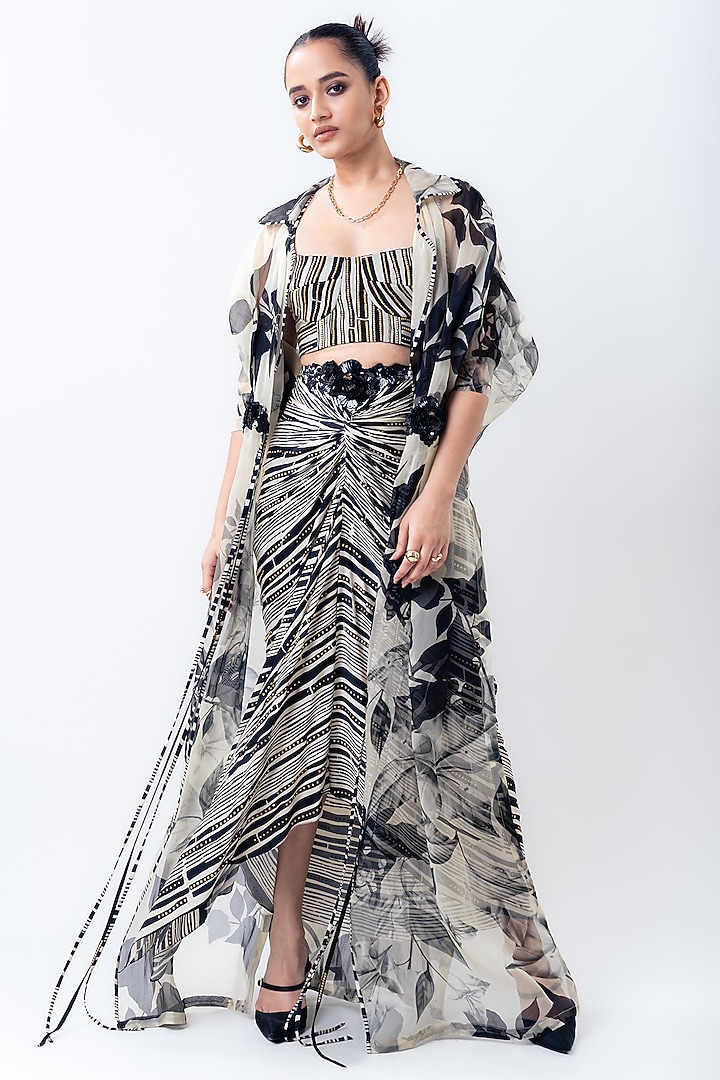 Off-White Organza Printed Jacket Set by Nupur Kanoi at Pernia's Pop Up Shop