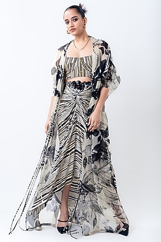 Off-White Organza Printed Jacket Set by Nupur Kanoi