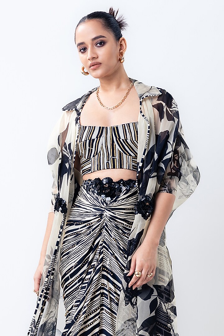 Off-White Organza Printed Jacket Set by Nupur Kanoi at Pernia's Pop Up Shop