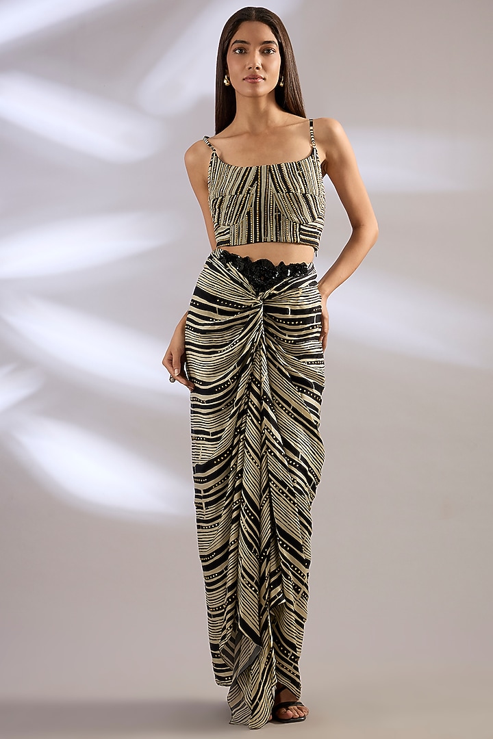 Burgundy Satin Printed Knotted Skirt Set by Nupur Kanoi at Pernia's Pop Up Shop