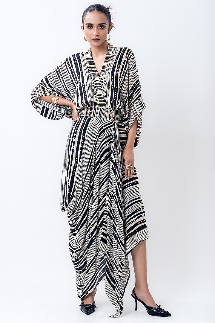 Multi-Colored Crepe Striped Kaftan Dress by Nupur Kanoi at Pernia's Pop Up Shop