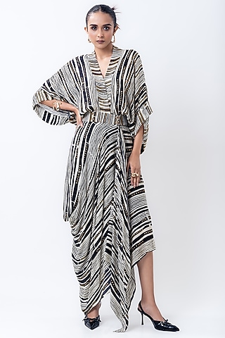 Multi-Colored Crepe Striped Kaftan Dress by Nupur Kanoi