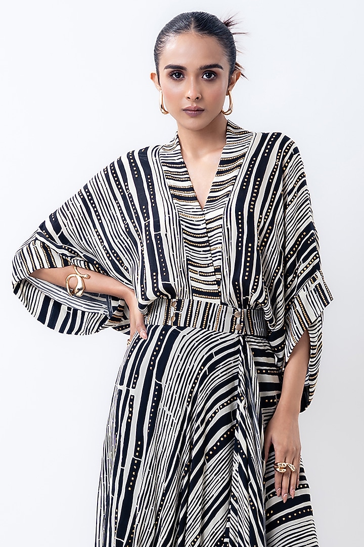 Multi-Colored Crepe Striped Kaftan Dress by Nupur Kanoi at Pernia's Pop Up Shop