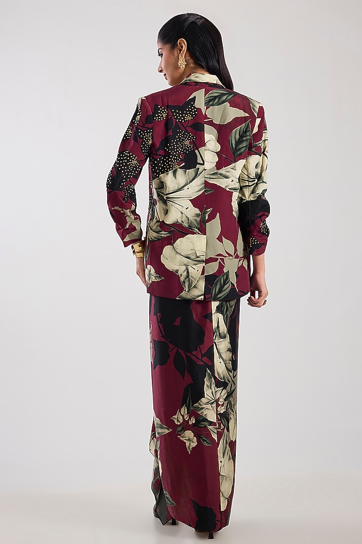 Wine Satin Digital Printed A-Line Skirt Set by Nupur Kanoi at Pernia's Pop Up Shop