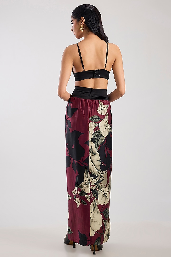 Wine Satin Digital Printed A-Line Skirt Set by Nupur Kanoi at Pernia's Pop Up Shop