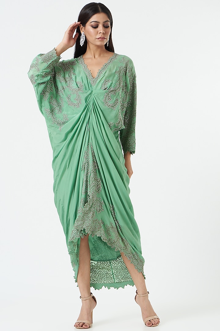 Aqua Embroidered Dress by Nupur Kanoi