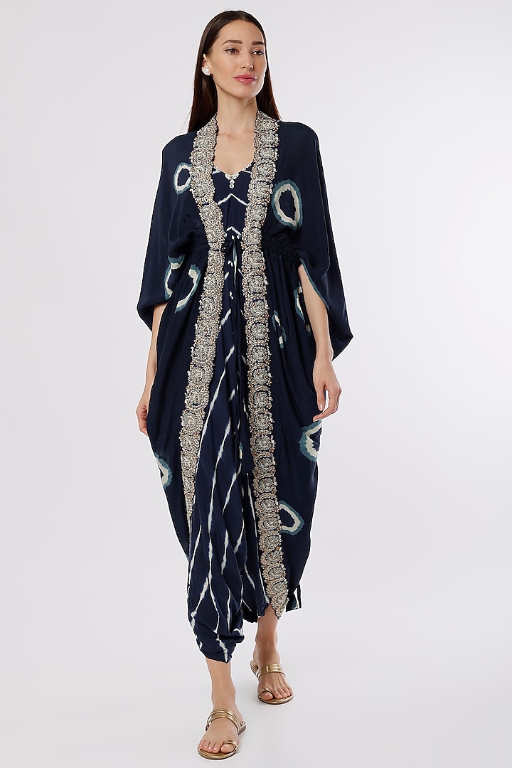 Blue Printed Jumpsuit by Nupur Kanoi