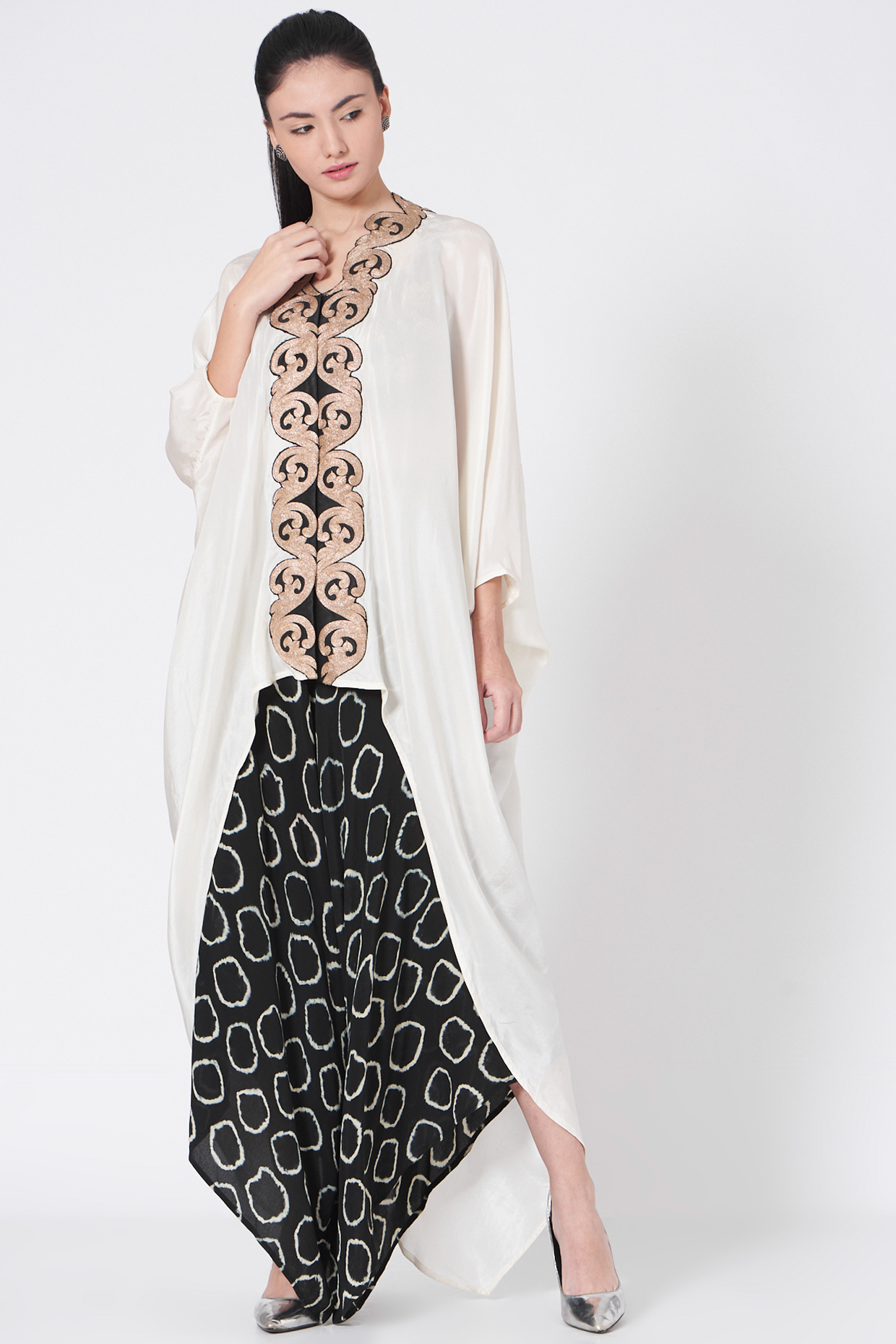 Off-White Hand Embroidered Jacket Set by Nupur Kanoi