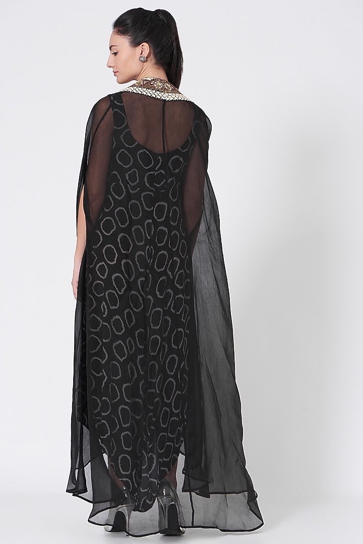Black Sequins Embroidered Jumpsuit With Cape by Nupur Kanoi at Pernia's Pop Up Shop