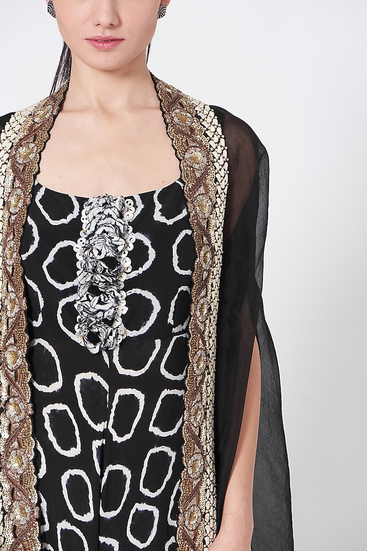 Black Sequins Embroidered Jumpsuit With Cape by Nupur Kanoi at Pernia's Pop Up Shop