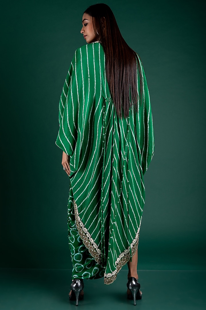 Emerald Green Bandhani Printed Jacket With Party Wear Dress by Nupur Kanoi at Pernia's Pop Up Shop