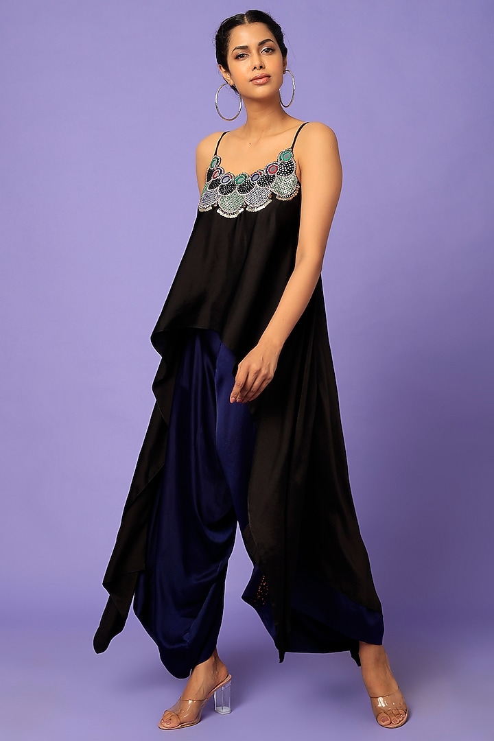 Blue Bemberg Silk Pant Set by Nupur Kanoi at Pernia's Pop Up Shop