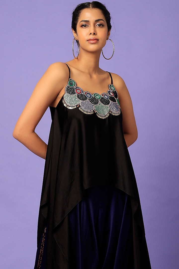 Blue Bemberg Silk Pant Set by Nupur Kanoi at Pernia's Pop Up Shop