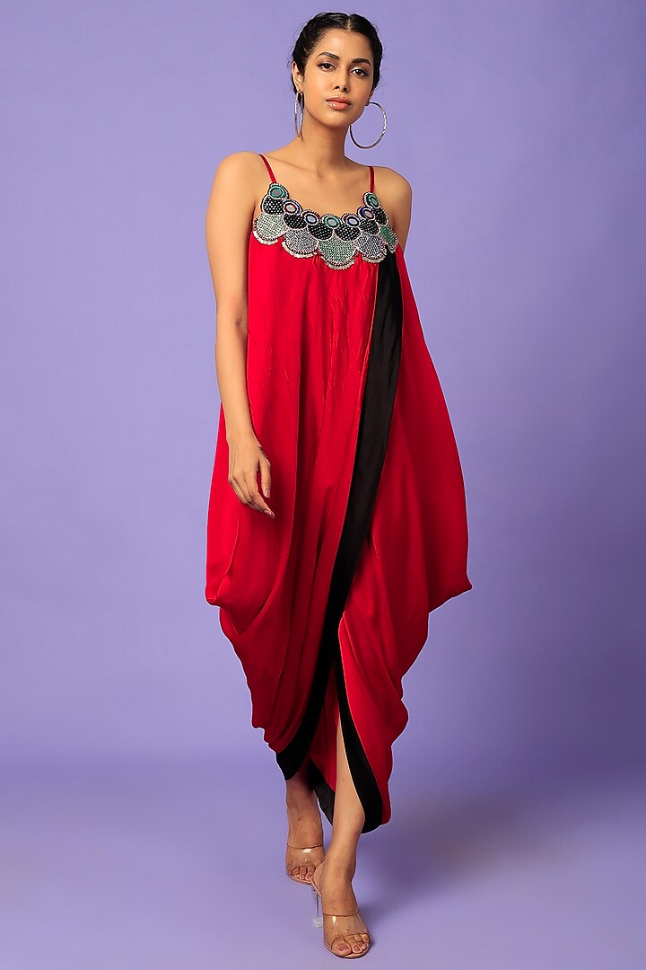 Red Crepe Jumpsuit by Nupur Kanoi