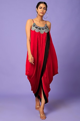 Red Crepe Jumpsuit by Nupur Kanoi