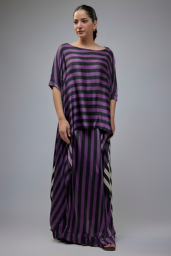 Purple Satin Stripe Digital Printed Skirt Set by Nupur Kanoi at Pernia's Pop Up Shop