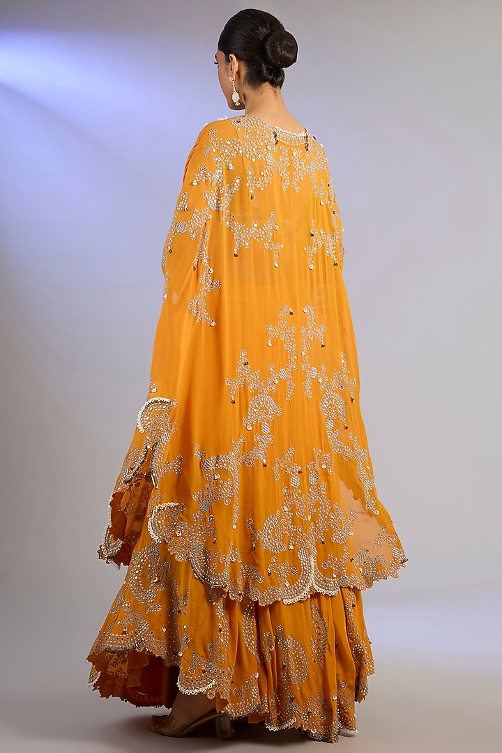 Orange Silk & Crepe Hand Embroidered Bridal Sharara Set by Nupur Kanoi at Pernia's Pop Up Shop