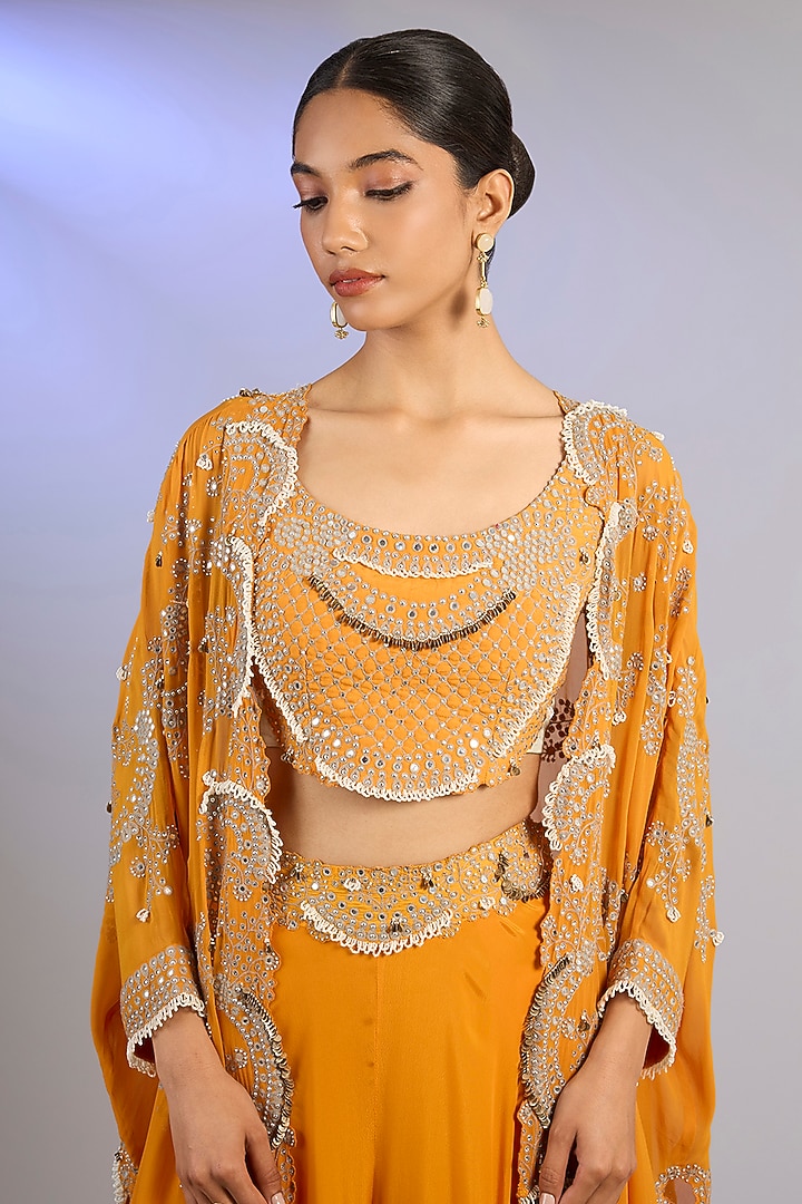 Orange Silk & Crepe Hand Embroidered Bridal Sharara Set by Nupur Kanoi at Pernia's Pop Up Shop
