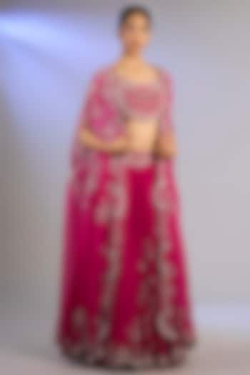 Fuchsia Silk Hand Embroidered Jacket Bridal Lehenga Set by Nupur Kanoi at Pernia's Pop Up Shop