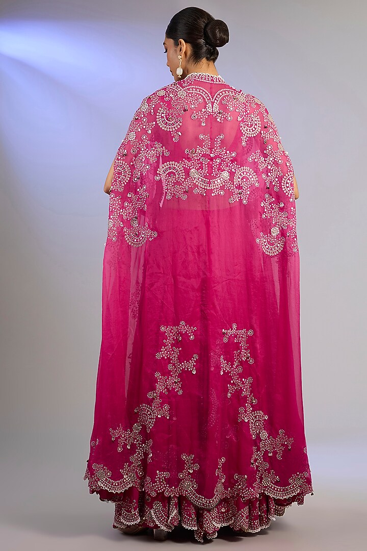 Fuchsia Silk Hand Embroidered Jacket Bridal Lehenga Set by Nupur Kanoi at Pernia's Pop Up Shop