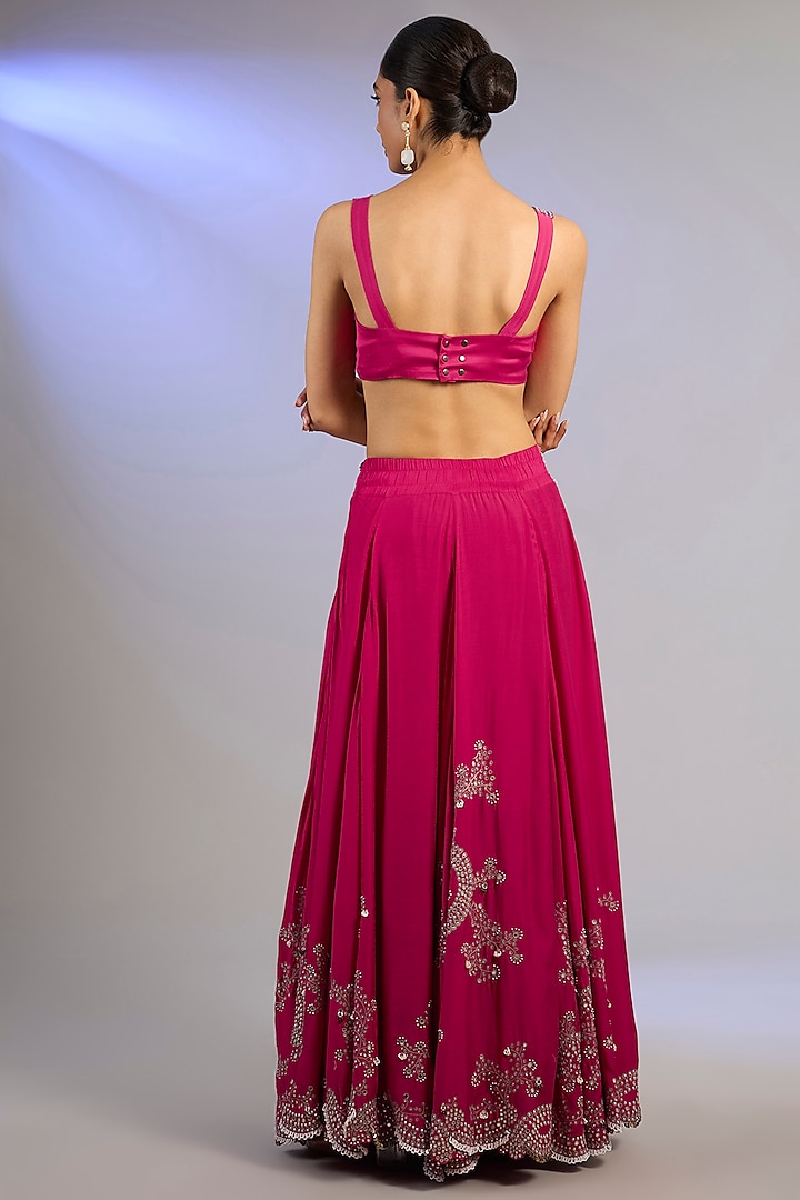 Fuchsia Silk Hand Embroidered Jacket Bridal Lehenga Set by Nupur Kanoi at Pernia's Pop Up Shop