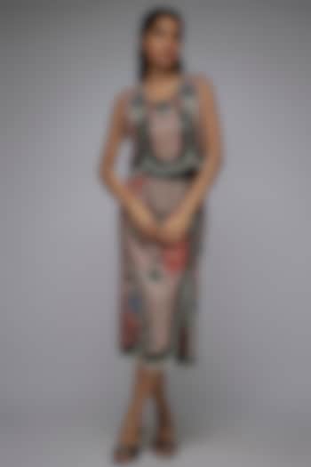 Orange Crepe & Georgette Hand Embroidered Pencil Skirt Set by Nupur Kanoi at Pernia's Pop Up Shop