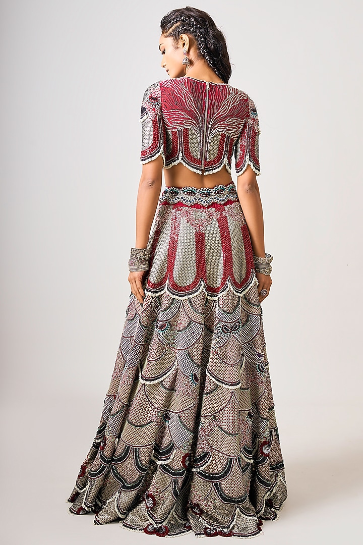 Burgundy Crepe Hand Embroidered Bridal Lehenga Set by Nupur Kanoi at Pernia's Pop Up Shop