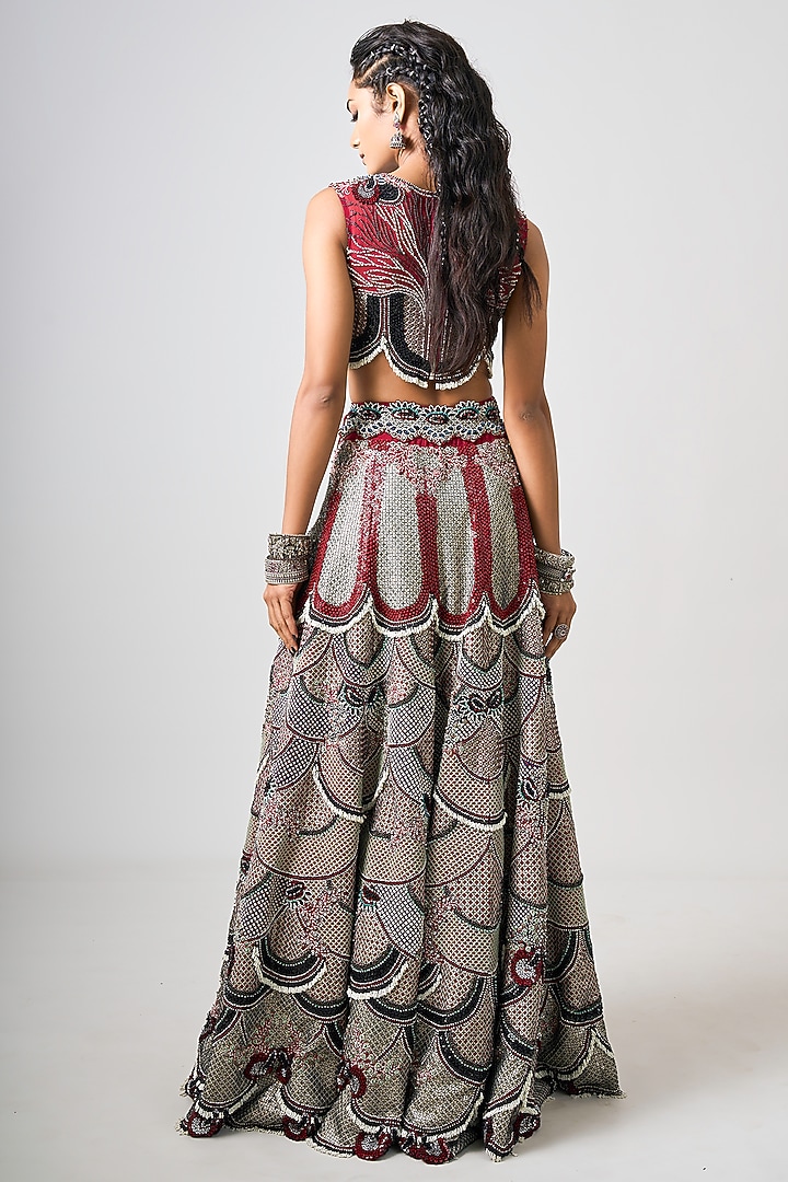 Burgundy Crepe Hand Embroidered Bridal Lehenga Set by Nupur Kanoi at Pernia's Pop Up Shop