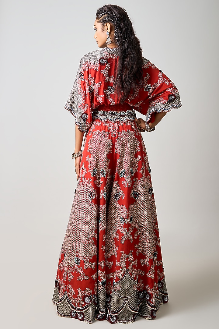 Rust Orange Silk Hand Embroidered Bridal Sharara Set by Nupur Kanoi at Pernia's Pop Up Shop