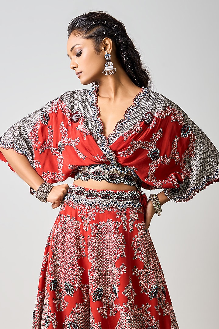 Rust Orange Silk Hand Embroidered Bridal Sharara Set by Nupur Kanoi at Pernia's Pop Up Shop