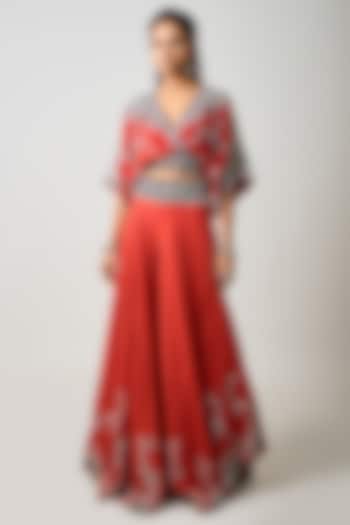 Rust Orange Silk Hand Embroidered Co-Ord Set by Nupur Kanoi at Pernia's Pop Up Shop