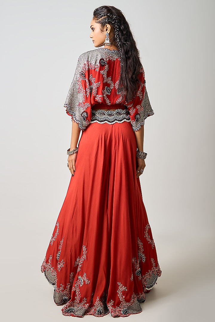 Rust Orange Silk Hand Embroidered Co-Ord Set by Nupur Kanoi at Pernia's Pop Up Shop