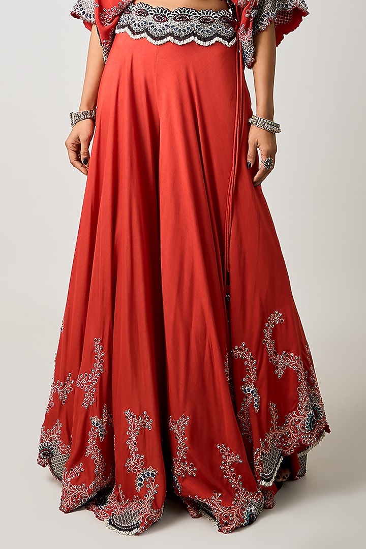 Rust Orange Silk Hand Embroidered Co-Ord Set by Nupur Kanoi at Pernia's Pop Up Shop