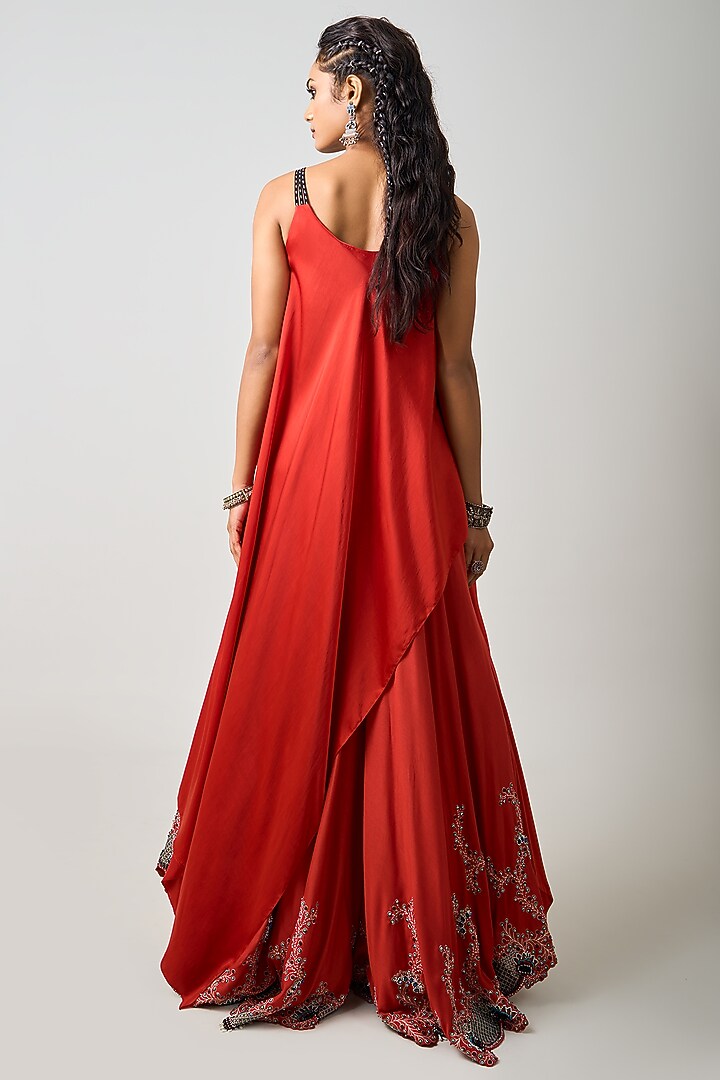 Rust Orange Silk Hand Embroidered Co-Ord Set by Nupur Kanoi at Pernia's Pop Up Shop