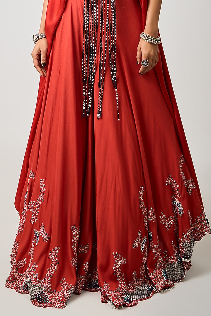 Rust Orange Silk Hand Embroidered Co-Ord Set by Nupur Kanoi at Pernia's Pop Up Shop