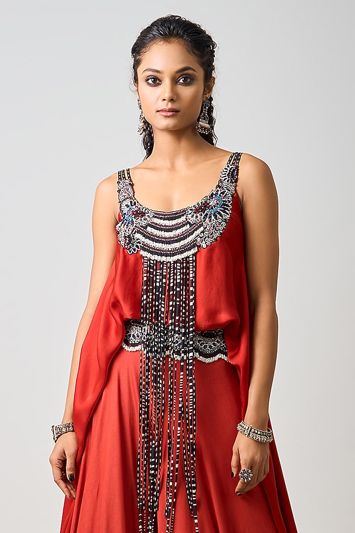 Rust Orange Silk Hand Embroidered Co-Ord Set by Nupur Kanoi at Pernia's Pop Up Shop