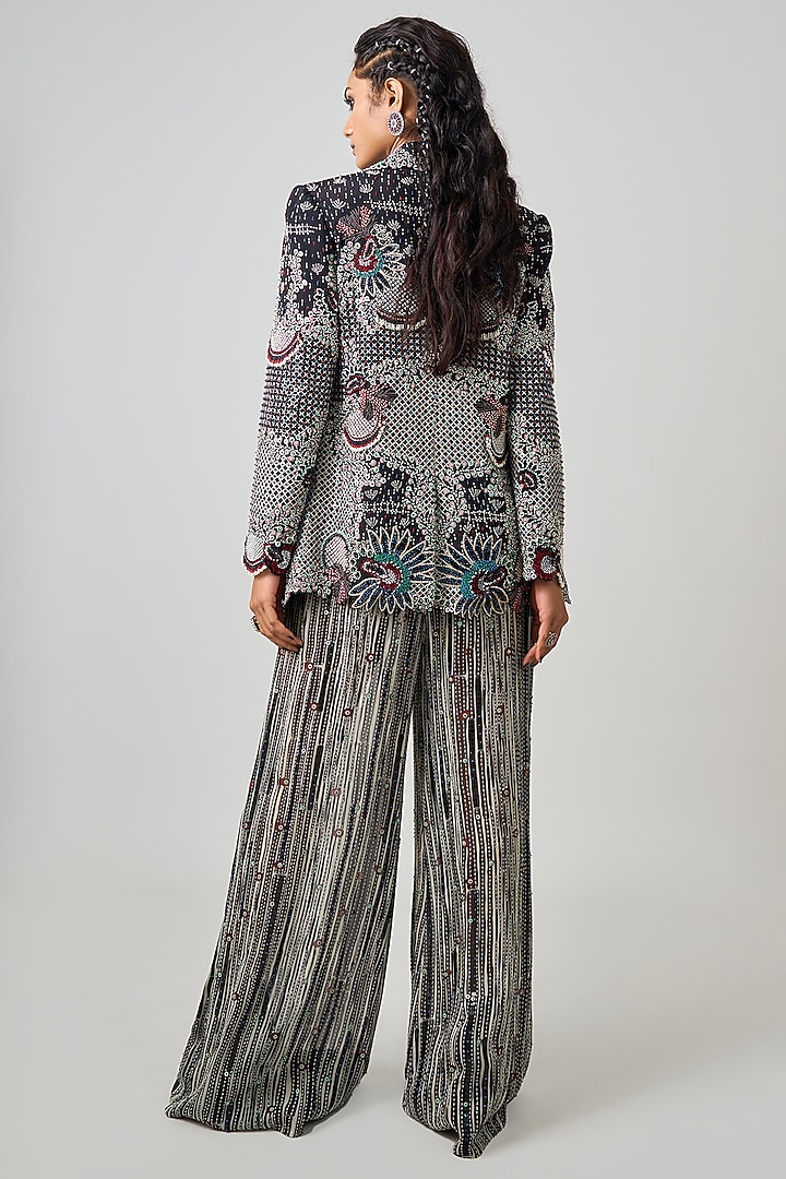 Black Crepe Hand Embroidered Blazer Set by Nupur Kanoi at Pernia's Pop Up Shop