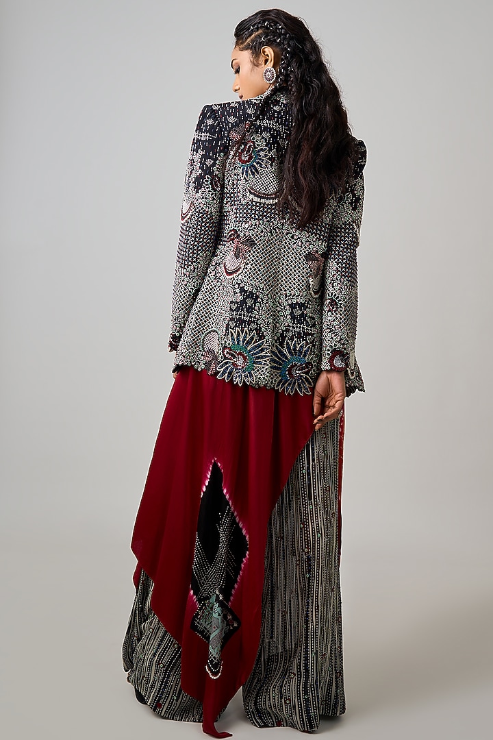 Black Crepe Hand Embroidered Blazer Set by Nupur Kanoi at Pernia's Pop Up Shop