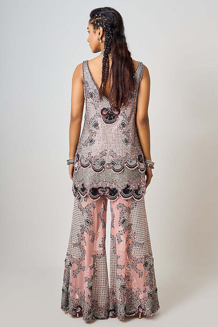 Old Rose Georgette Hand Embroidered Double-Layered Kurta Set by Nupur Kanoi at Pernia's Pop Up Shop
