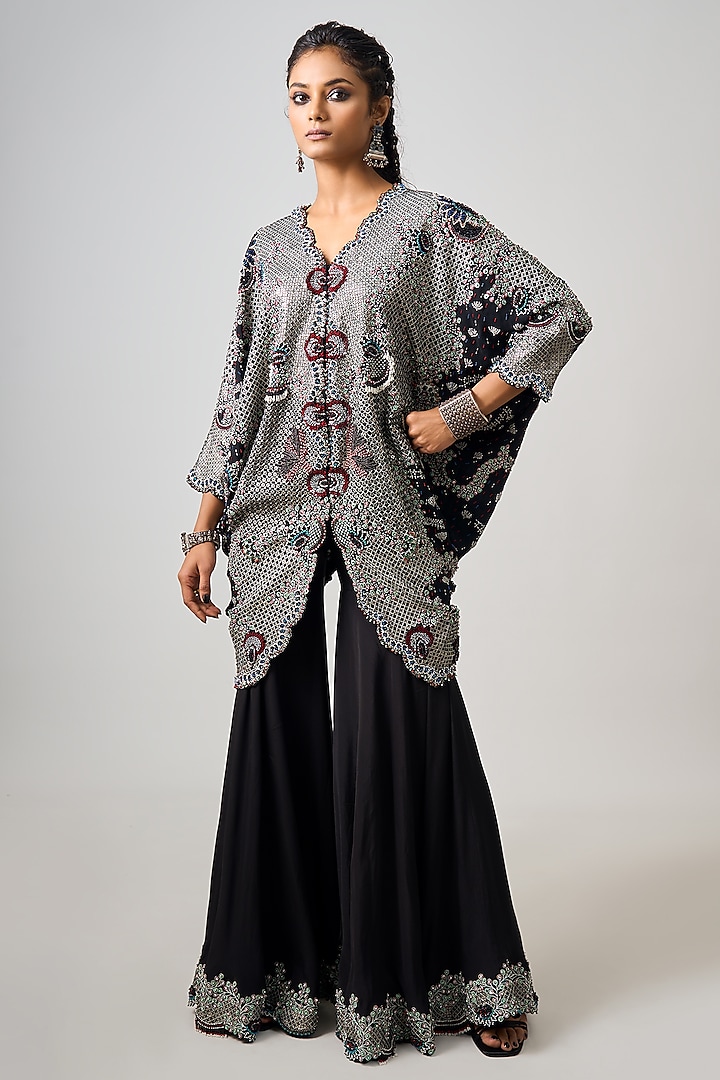 Black Crepe Hand Embroidered Gharara Set by Nupur Kanoi at Pernia's Pop Up Shop