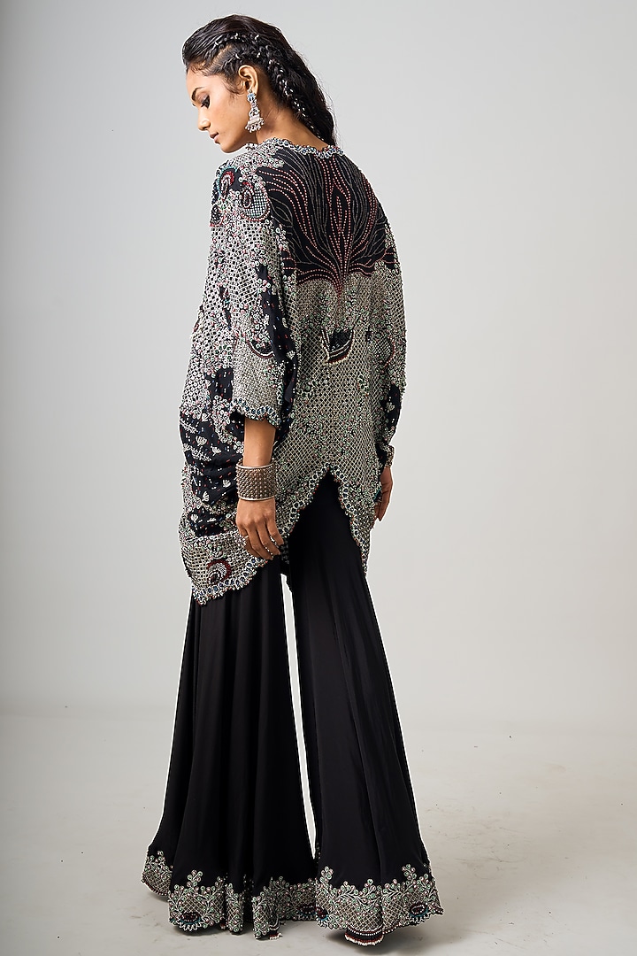 Black Crepe Hand Embroidered Gharara Set by Nupur Kanoi at Pernia's Pop Up Shop