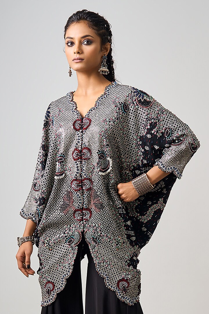 Black Crepe Hand Embroidered Gharara Set by Nupur Kanoi at Pernia's Pop Up Shop