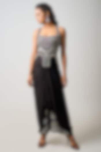 Black Crepe & Satin Pick-Up Skirt Set by Nupur Kanoi at Pernia's Pop Up Shop