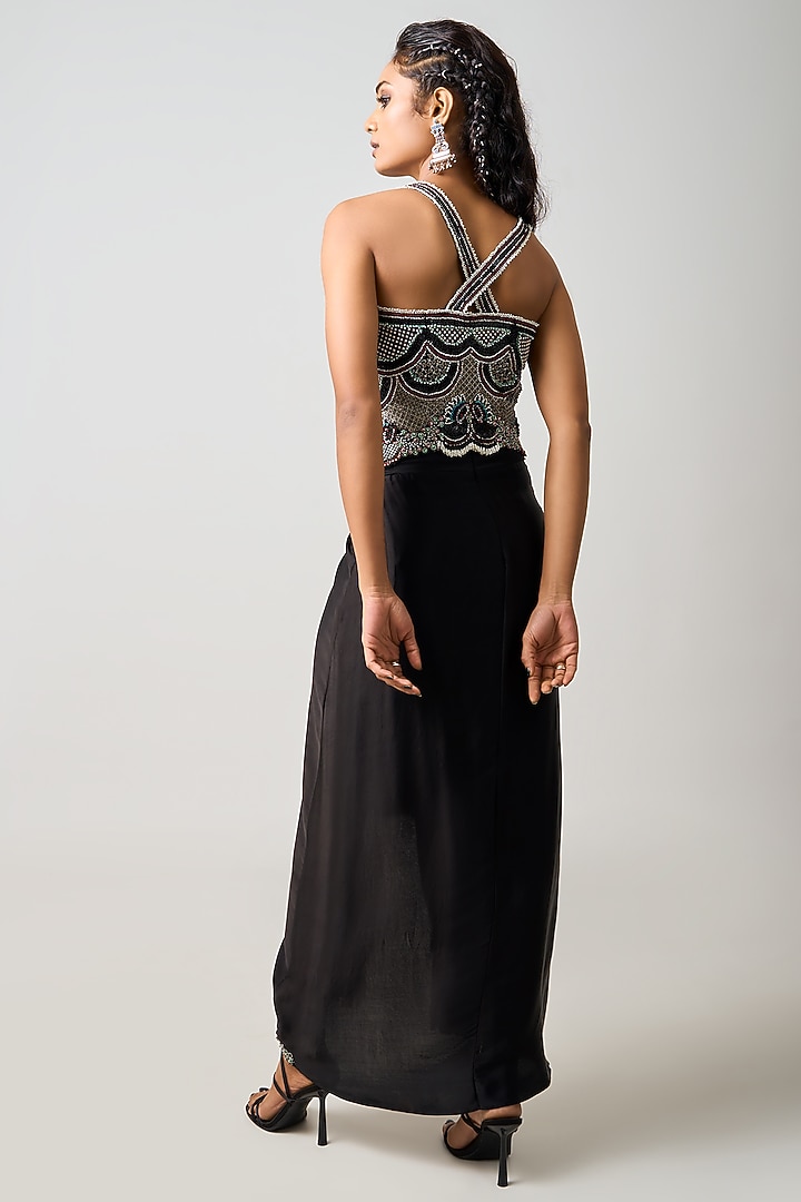Black Crepe & Satin Pick-Up Skirt Set by Nupur Kanoi at Pernia's Pop Up Shop