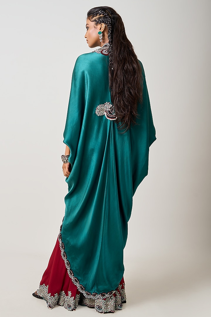 Burgundy Crepe & Satin Gharara Set by Nupur Kanoi at Pernia's Pop Up Shop