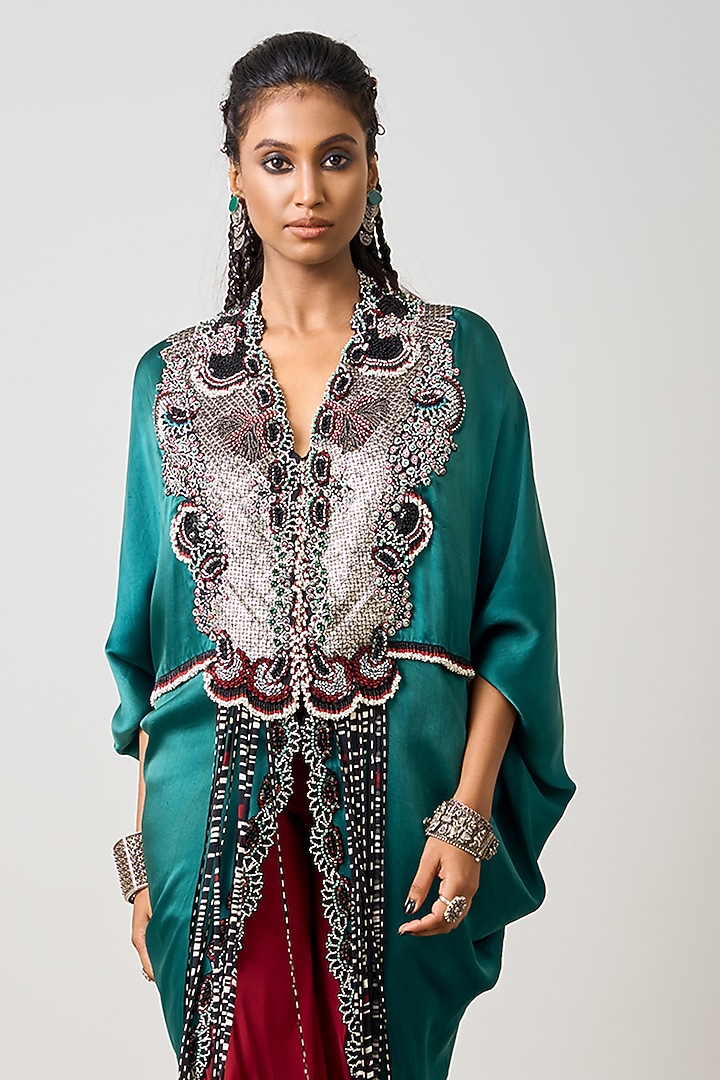 Burgundy Crepe & Satin Gharara Set by Nupur Kanoi at Pernia's Pop Up Shop