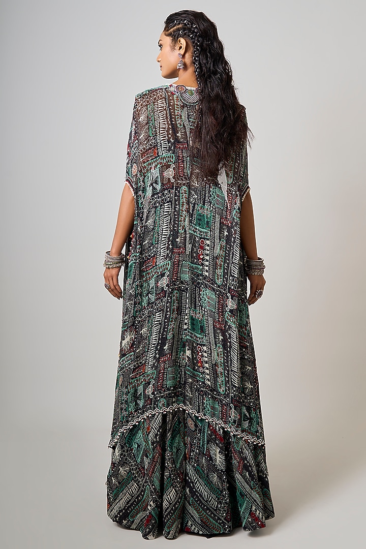 Black Crepe Printed & Hand Embroidered Jacket Wedding Lehenga Set by Nupur Kanoi at Pernia's Pop Up Shop
