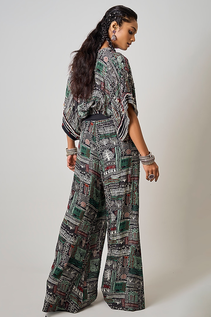 Black Crepe Printed & Hand Embroidered Co-Ord Set by Nupur Kanoi at Pernia's Pop Up Shop