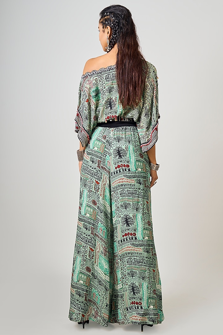 Mint Green Crepe Printed & Hand Embroidered Co-Ord Set by Nupur Kanoi at Pernia's Pop Up Shop