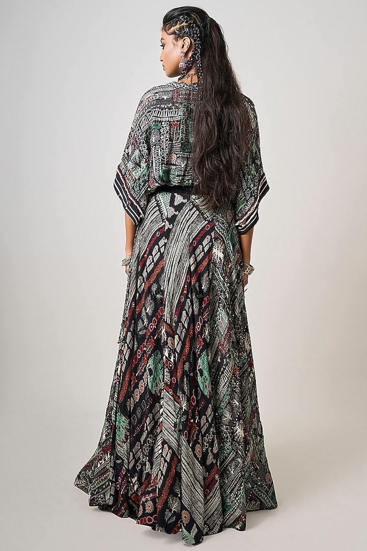 Black Crepe Printed & Hand Embroidered Wedding Lehenga Set by Nupur Kanoi at Pernia's Pop Up Shop